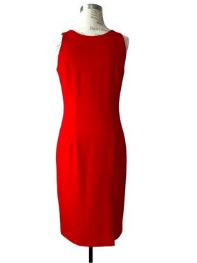 Vintage Jackie K. 100% Pure Virgin Wool Red Sheath Dress - Unique Front Pleat XS